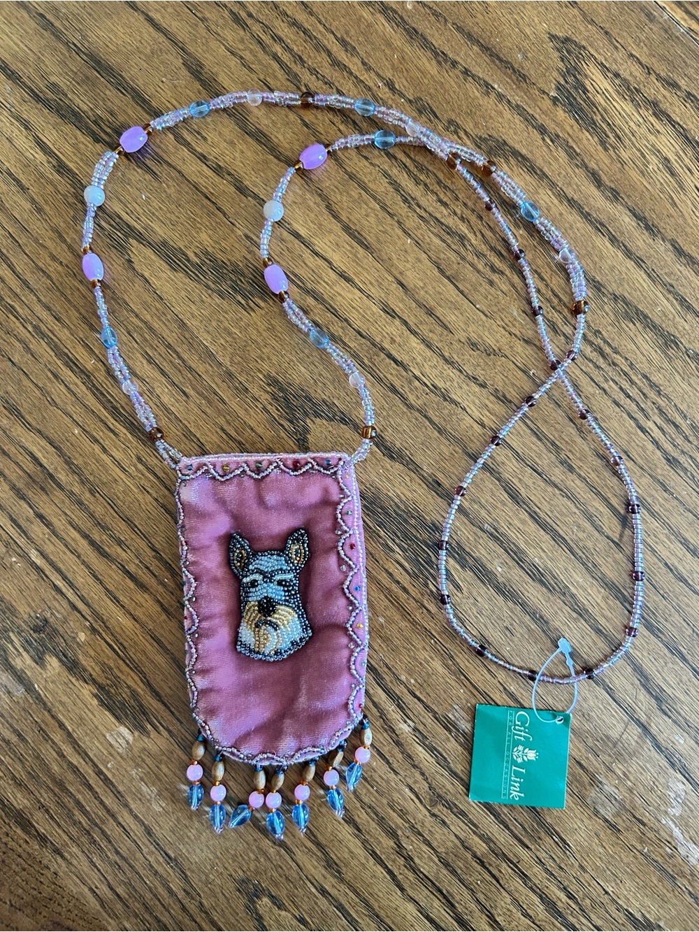Schnauzer Beaded Velvet Pink Dog Amulet Bag